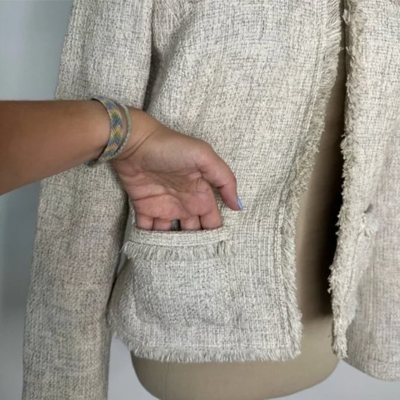Calvin Klein Open Front Tweed Fringe Jacket 2 - Picture 12 of 12